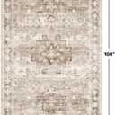 Washable Neutral Farmhouse Living Room Rug, 6x9 Area Rugs for Bedroom, Dining Room Under Table Carpet, Kids Room, Large Boho Vintage Non-Slip Floral Rugs Low Pile Stain Resistant (6x9 Beige/Latte)