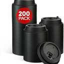 LITOPAK 200 Count Coffee Cup Lids, 3.54'' Disposable Plastic Lids for 10oz, 12oz, 16oz, and 20oz Paper Cups, Black