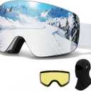 VCOROS Snowboard Ski Goggles Men Women Frameless Anti Fog OTG Snow Goggles Skating Skiing Snowmobile Detachable Lens(White Frame Silver, Polarized-Lens, Ski Mask)
