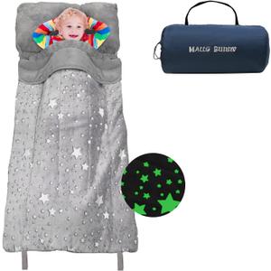 Kids Sleeping Bag for Girls & Boys, Large Kids Sleeping Bag with Pillow, Glow in The Dark Slumber Bag,Soft and Comfortable for Childern Daycare, Sleepovers Travel, Grey