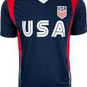 Icon Sports Official Licensed US Soccer USMNT Youth Kids Game Day Shirts Athletic Active Training Game Tee Top (Large, Navy | 55pf)