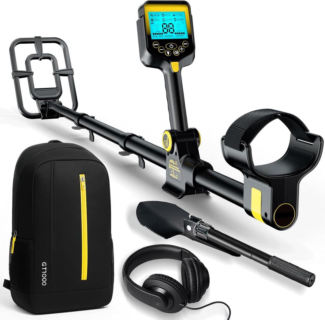 Metal Detector for Adults Waterproof - 2000mAh Chargeable Professional Cordless Gold Detector with LCD Display, Retractable Foldable Higher Accuracy Metal Detector with 10" IP68 Coil - OKESAM (BLACK)