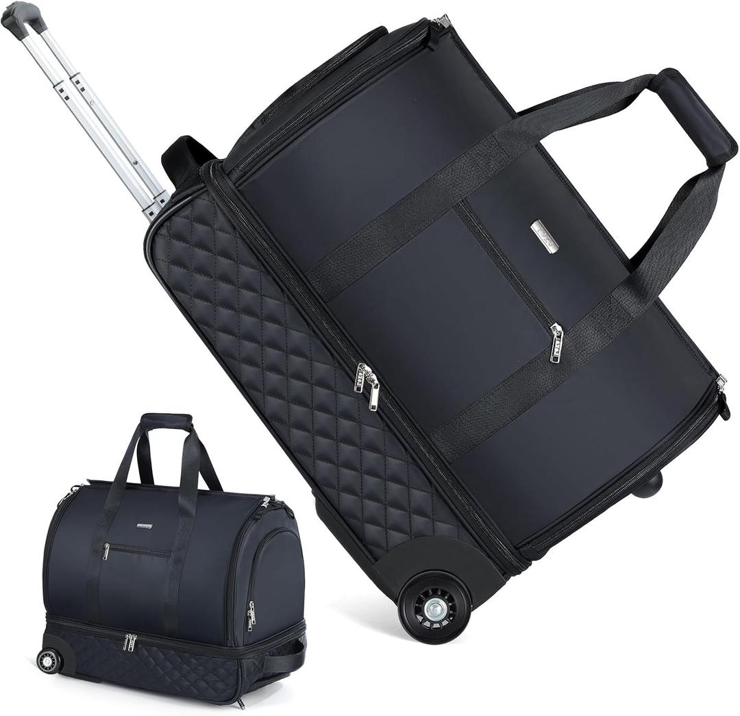 Lekeinchi Rolling Garment Bag for Travel - Convertible Duffel Bag with Wheels & Shoes Compartment, Carry on Suit Luggage Bag with Trolley for Business Trip, Wedding, Weekender (Black)