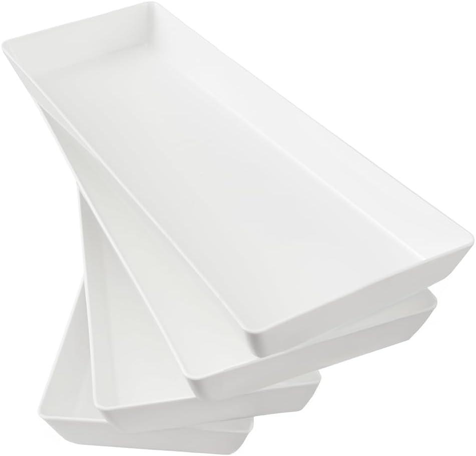 US Acrylic White Plastic Serving Trays (Set of 4) 15 x 5 | Narrow Unbreakable Reusable Rectangular Party Platters | Serve Appetizers, Fruit, Veggies, & Desserts | BPA-Free & Made in USA