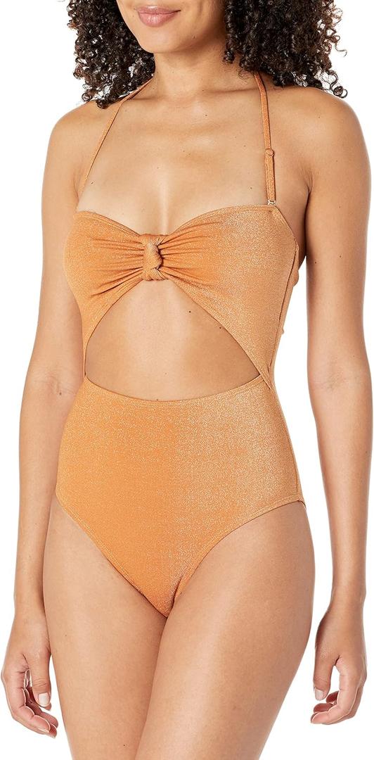 BCBGeneration Women's Standard One Piece Swimsuit Knot Front Cut Out Tummy Control Quick Dry Bathing Suit (Large, Golden Rod)