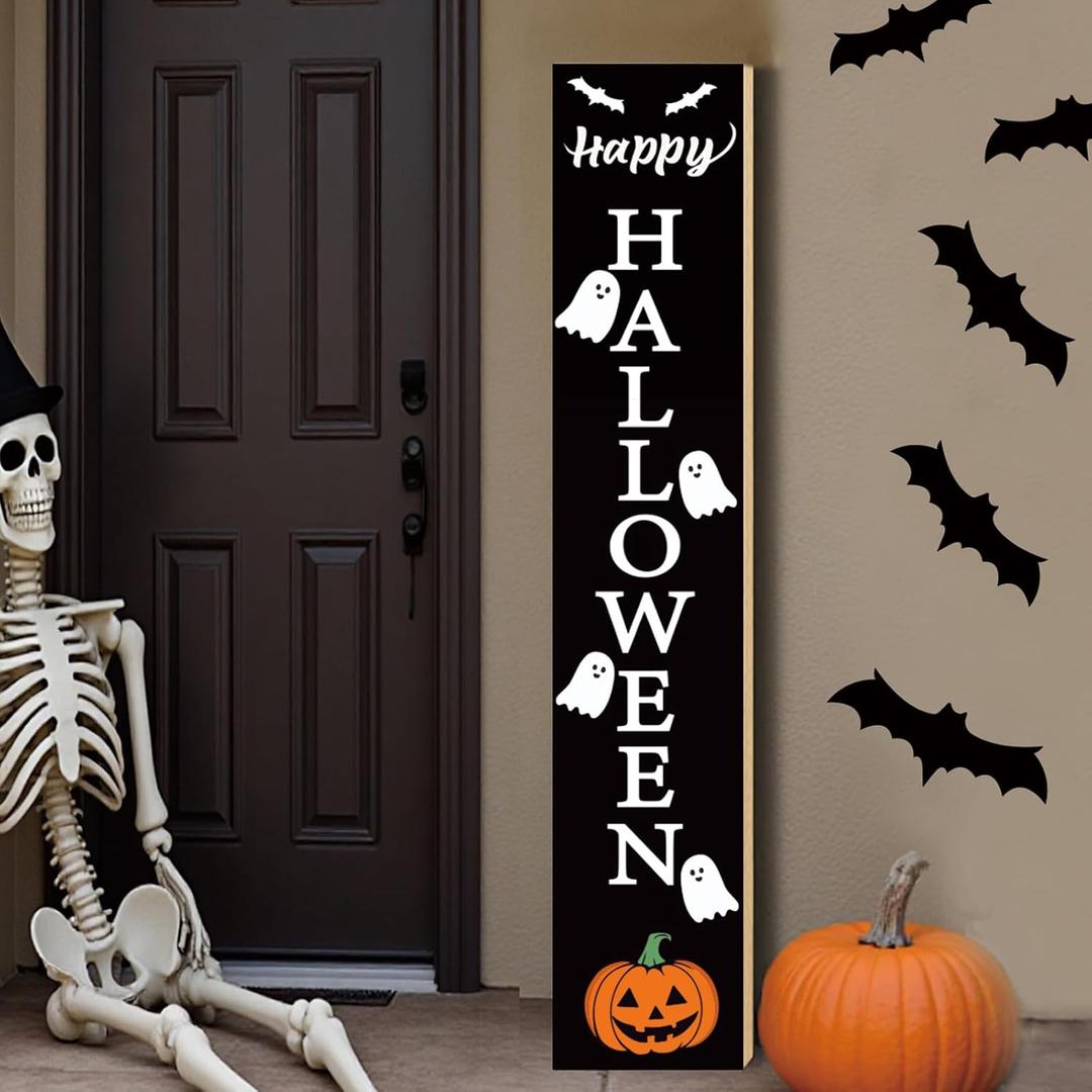 Halloween Porch Decor Outdoor Halloween Decorations Wooden Pumpkin Ghosts Boo Porch Sign Door Decorations Indoor Outside Welcome Sign for Front Door 46.8 Inch