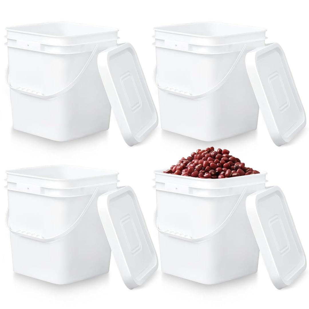 Mumufy 3 Pcs 3.5 Gallon Square Food Grade Bucket with Lid Square Bucket Pail with Plastic Handles for Storing Dry Food, Charcoal, Camping, Fishing (White)