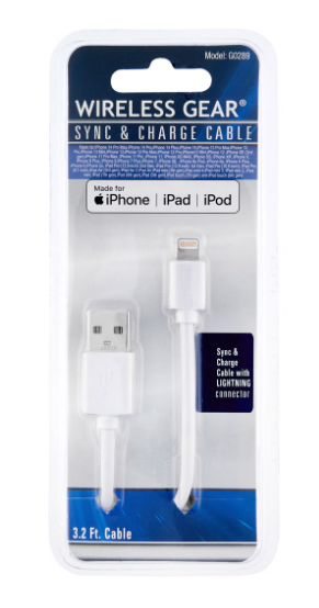 Lightning Cable, Lighting Sync and Charge Cable with USB - Retail Packaging - White
