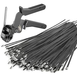 Professional Stainless Steel Cable Tie Gun & 200 Ties for Fence Repair & Vehicle Exhaust - Heavy Duty 304 Metal Zip Ties (11.8 Inch) UV-Resistant with Flush-Cut Technology