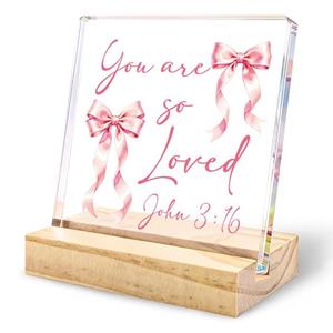 Pink Bow Decor Coquette Room Decor Bow Themed Gifts Pink Office Decors Encouragement Gifts Christian Gifts for Women You Are So Loved Acrylic Stand Birthday Thanksgiving Easter