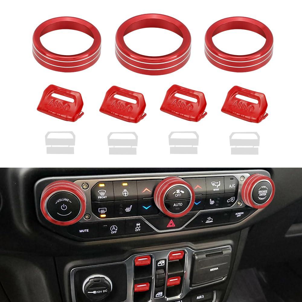 LECART 7 PCS Metal Window Button Switch Cover & AC Switch Knob Cover Fit for Jeep Wrangler JL JLU Gladiator JT 2025-2018 Car Interior Accessories Stylish Auto Decorations Decal Sticker Trims Red