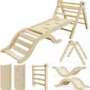 bbgroundgrm Pikler Triangle Set Climber 5 in 1, Toddler Climbing Toys Indoor Folding with Ramp & Arch for Montessori Play Gym for Toddlers and Kids (Natural)(99" Wx21 Dx23 H)