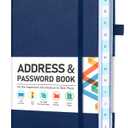 Address Book, Address and Password Keeper Book with Alphabetical Tabs, Hardcover Telephone Book Address Organizer Record with Pocket, Colored Pages, 5.3" x 7.7", Navy Blue