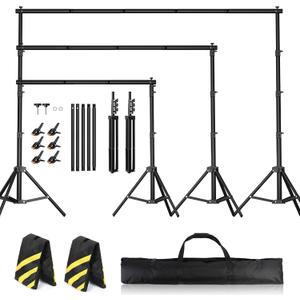 Backdrop Stand 10 x 7.5 FT for Parties, Adjustable Photo Backdrop Stand Kit for Wedding, Studio, Photography Background Stand with Sandbags, Spring Clamps, Carry Bag