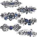 Geyoga 6 Pieces Vintage Hair Barrettes for Women Retro Flower French Pearl Crystal Rhinestones Clips Hair Pins for Women Styling Accessories(Deep Style)