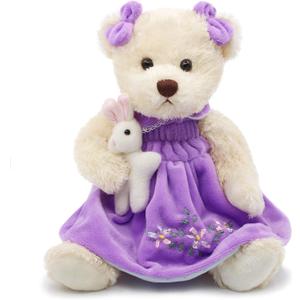 Oitscute Small Baby Teddy Bear with Cloth Cute Stuffed Animal Soft Plush Toy 10" (Purple Dress with Rabbit)