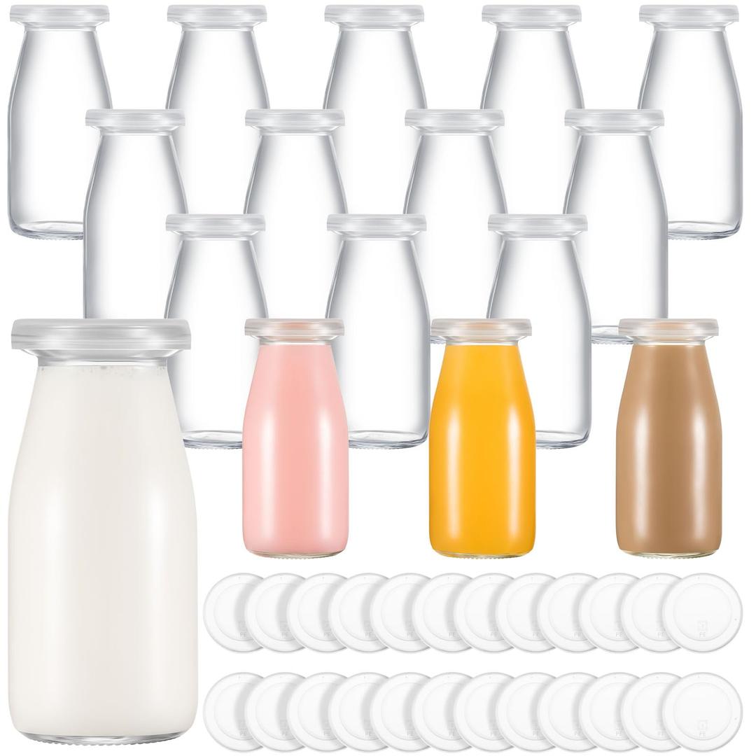 Mini/Small Glass Milk Jug Containers. 3pack lids, 6Glasses