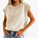 Saodimallsu Womens Summer Cap Sleeve Tops Casual Crew Neck Loose Fit Knit Lightweight Sweater Pullover Top S