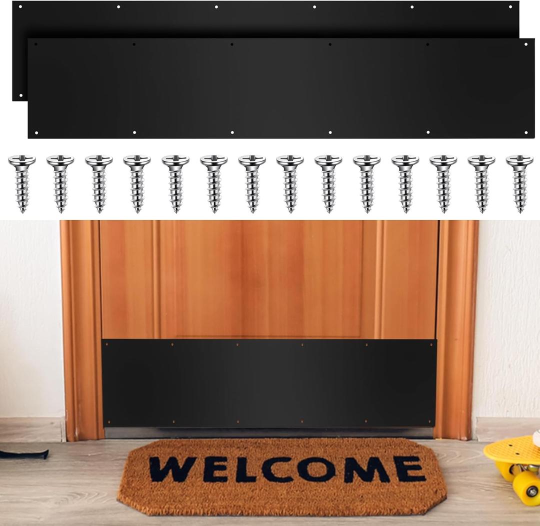 Dunzy 8 x 36 Inches Metal Kick Plate for Bottom of Door Aluminum Kick Plates with Screws for Wood Metal Door Interior/Exterior Anti Scratch Protection(Black,2 Piece)