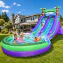 Inflatable Water Slide Backyard with Powerful Blower, Splash Pool & Spray Feature Durable, Easy Setup, Fast Drainage, Summer Outdoor Water Park Fun (Rain Forest), 22.47 x 9.84 x 10.83 inches
