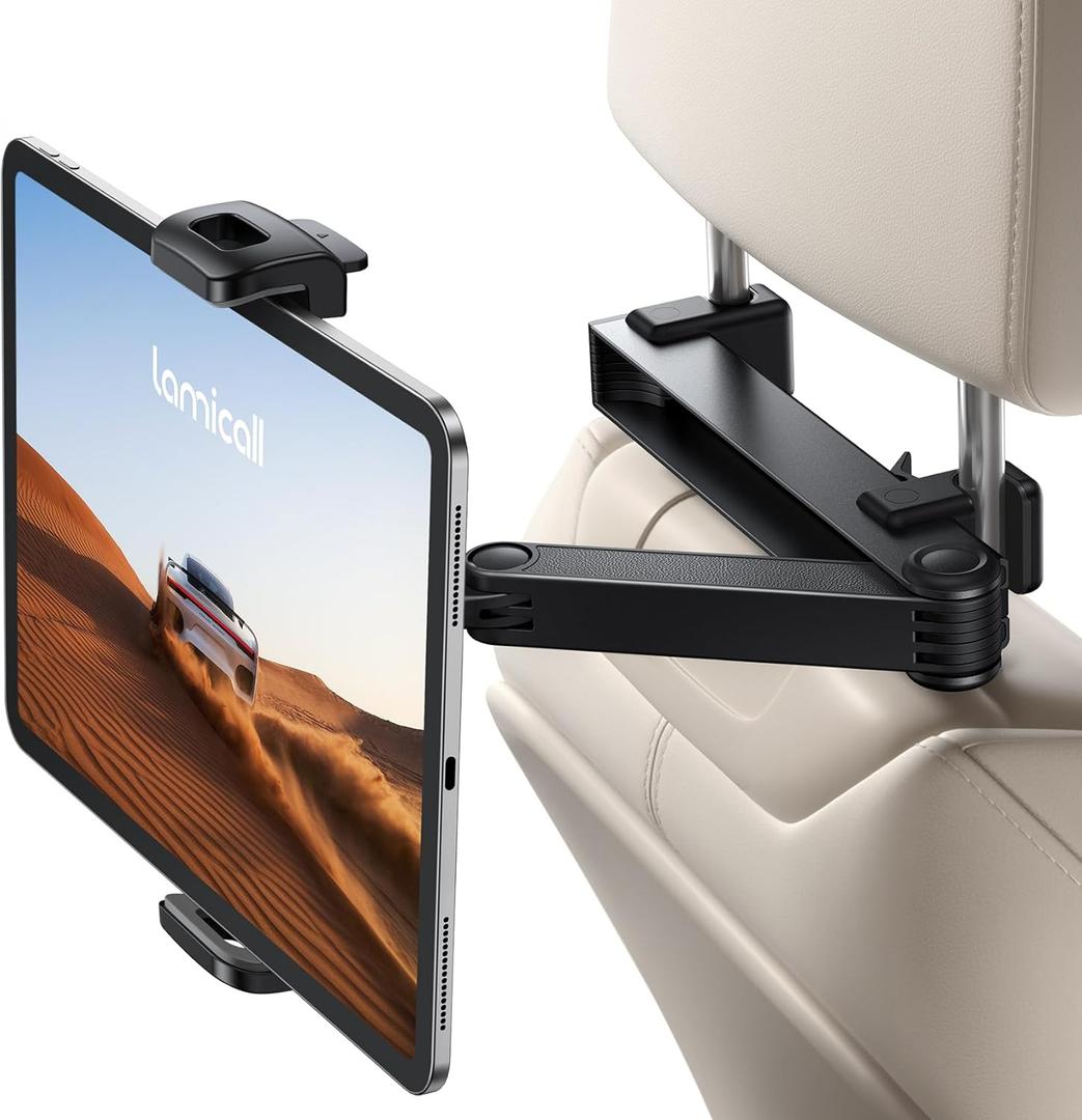 Lamicall Car Headrest Tablet Holder - [Lockable] [3 in 1 Extension Arm] Upgrade Tablet Mount for Car Backseat, Gifts Road Trip Essentials for Kids, for iPad Pro, Air, Mini, Fire HD, 4.7-13" Tablets