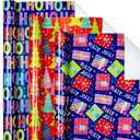 2 x Afucus Christmas Wrapping Paper, Christmas Tree, Holly Jolly, HO Santa Claus Laughing, Gift Box Themed Gift Wrap Paper, Cute Mini Rolls for Party (17 Inch X 120 Inch) (Christmas-Purple Red)