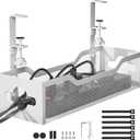 Under Desk Cable Management Tray No Drill, 13.38'' Metal Tray with Clamp for Wire Management, Litwaro Cord Organizer Home Office Damage to Standing Desk, White