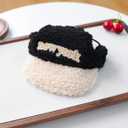 New York Embroidered Pet Hat, Black and Cream Plush Winter Cap for Dogs and Cats (Black, Medium)