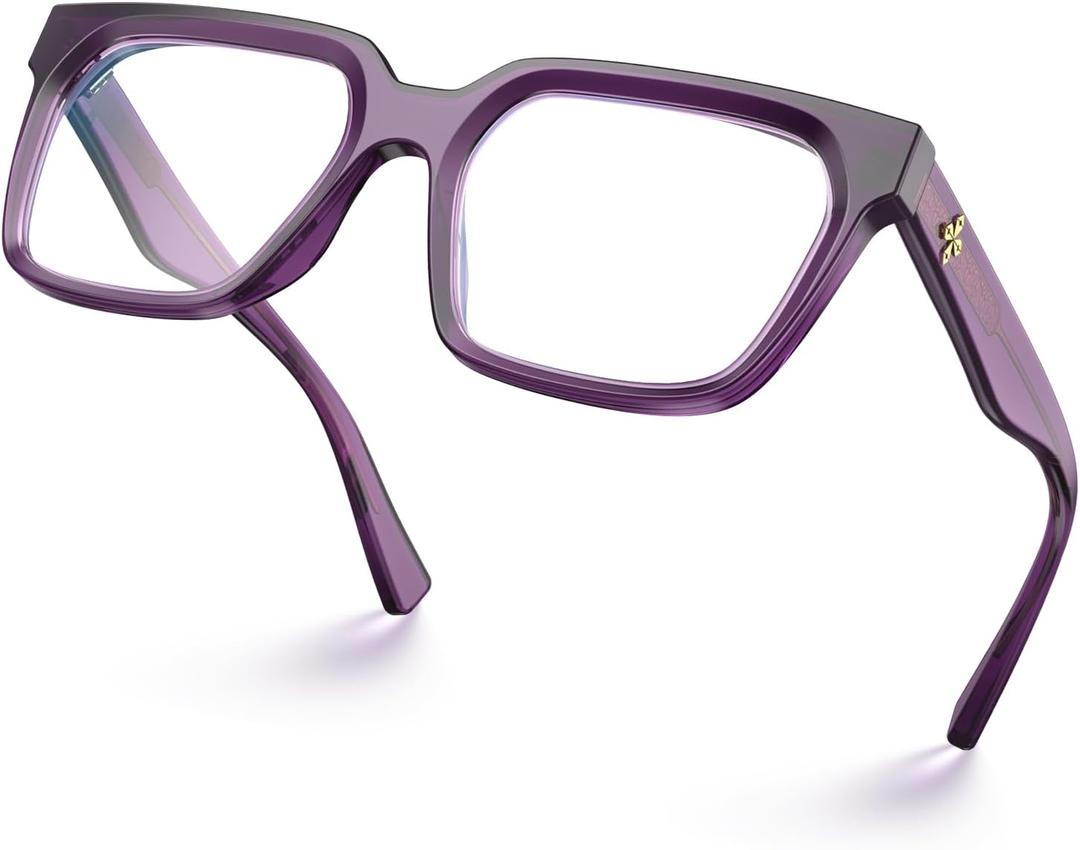 VISOONE Rectangle TR90 Blue Light Blocking Glasses Computer Eyewear with Preppy Look for Women and Men Cougar (Violet Indigo)