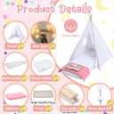 Windyun 4 Pack Kids Teepee Tent for Slumber Party with Mattress and Lights, Sleepover Tents for Girls Boys Indoor Outdoor Cotton Teepee with Airbed Tray Blanket Birthday Party Supplies(White)