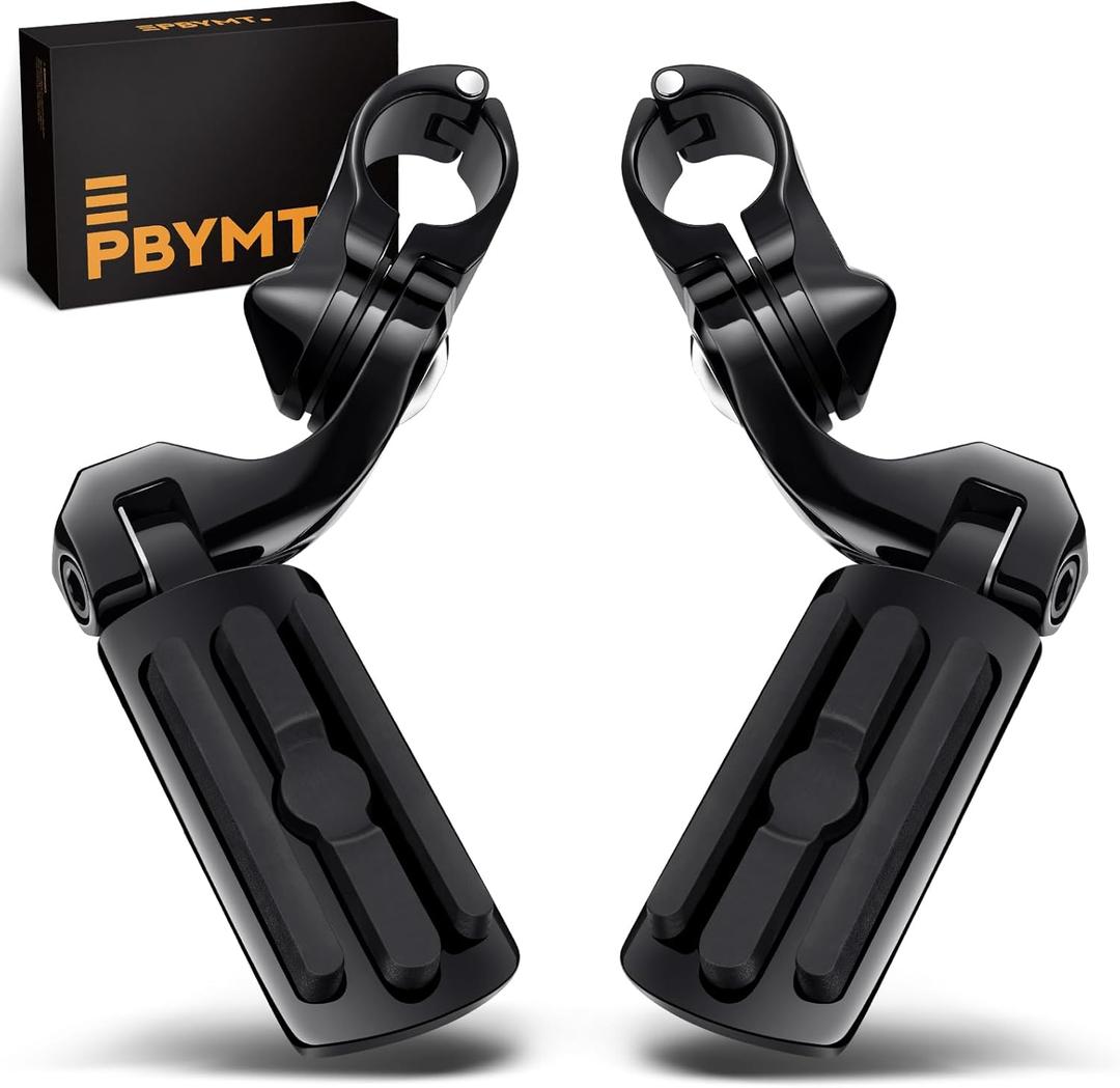 PBYMT Highway Pegs Short Angled 304 Stainless Steel, Highway Footpegs Footrest Fit For 1''&1.25''(25/32mm) Crash Bars Compatible with Harley Davidson Touring Road Glide Road King Street Glide Black