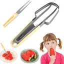 3 x 3-in-1 Watermelon Fork Slicer Cutter, Stainless Steel Watermelon Slicer Fork Melon Cutter Knife Fruit Watermelon Cutting Tool Multifunctional Portable Home Kitchen Gadgets (Beige)