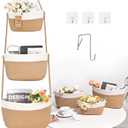 Hanging Storage Baskets, Over the Door Basket, Cotton Wall Baskets Storage, Hanging Door Basket with 4 Hooks (Jute&White)