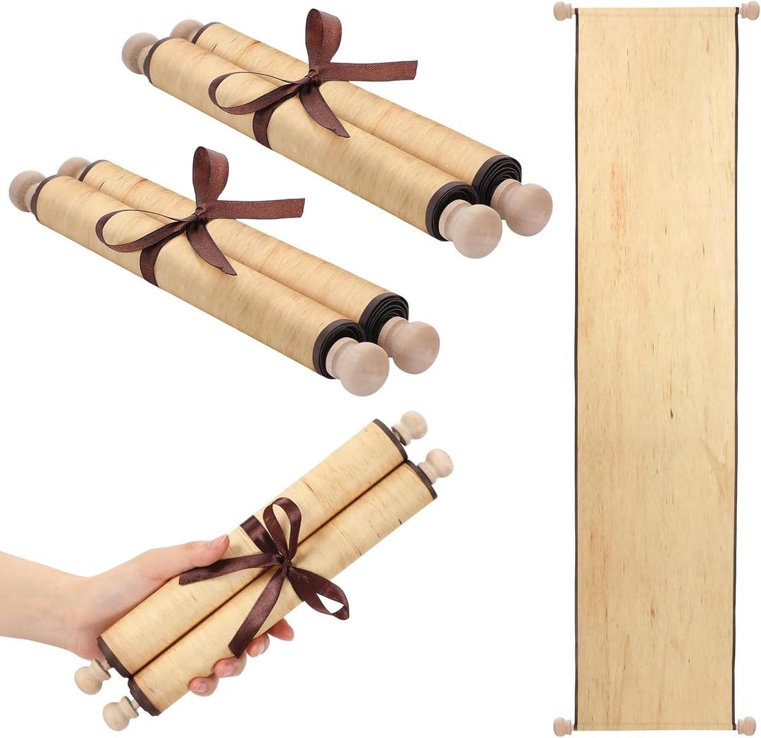 Epakh 2 Pack Blank Paper Scrolls 9 x 144 Inches Wrapped on Wood Rod for Writing, Drawing, Calligraphy, Wedding Vows, Cosplay Prop, Renaissance Festivals, Tabletop Role Playing Game(Old Color)