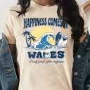 Beach Hawaiian Shirt for Women Summer Vacation Tee Surf Wave Lover Tshirt Palm Trees Graphic Casual Short Sleeve Top