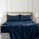 4-Piece 1800 Series Deep Pocket Bed Sheets Set, Navy Blue , 1 Flat sheet - 102" x 105" 1 Fitted Sheet - 78" x 80" 2 Emb Pillowcase - 20" x 40"