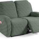 TAOCOCO Recliner Loveseat Cover Oversized, Stretch Jacquard Reclining Loveseat Cover for 2 Seat Extra Large Sofas Recliner Covers with Elastic Bottom for Kids, Pets (Bean Green)