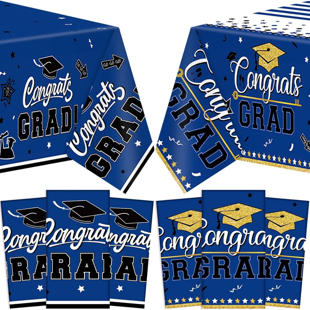 6 Pcs 2026 Graduation Party Decorations Congrats Grad Tablecloths Class of 2026 Congrats Table Covers for Graduation Party Supplies Decor 54"x108"(Blue)