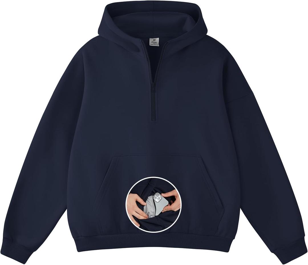 FAIABLE Mens Hoodies Half Zip Up Oversized Sweatshirts Fleece Cotton Quarter Zip Hoodie Pullover Fall Winter Outfit (Black, M)