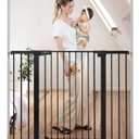 COMOMY 36" Extra Tall Baby Gate for Stairs and Doorways - Fits 29.5" to 48.8" Wide Openings, Auto Close Extra Wide Dog Gate for House, Pressure Mounted Easy Walk Through Pet With Door, Black (36"Tall 48.8"Wide)