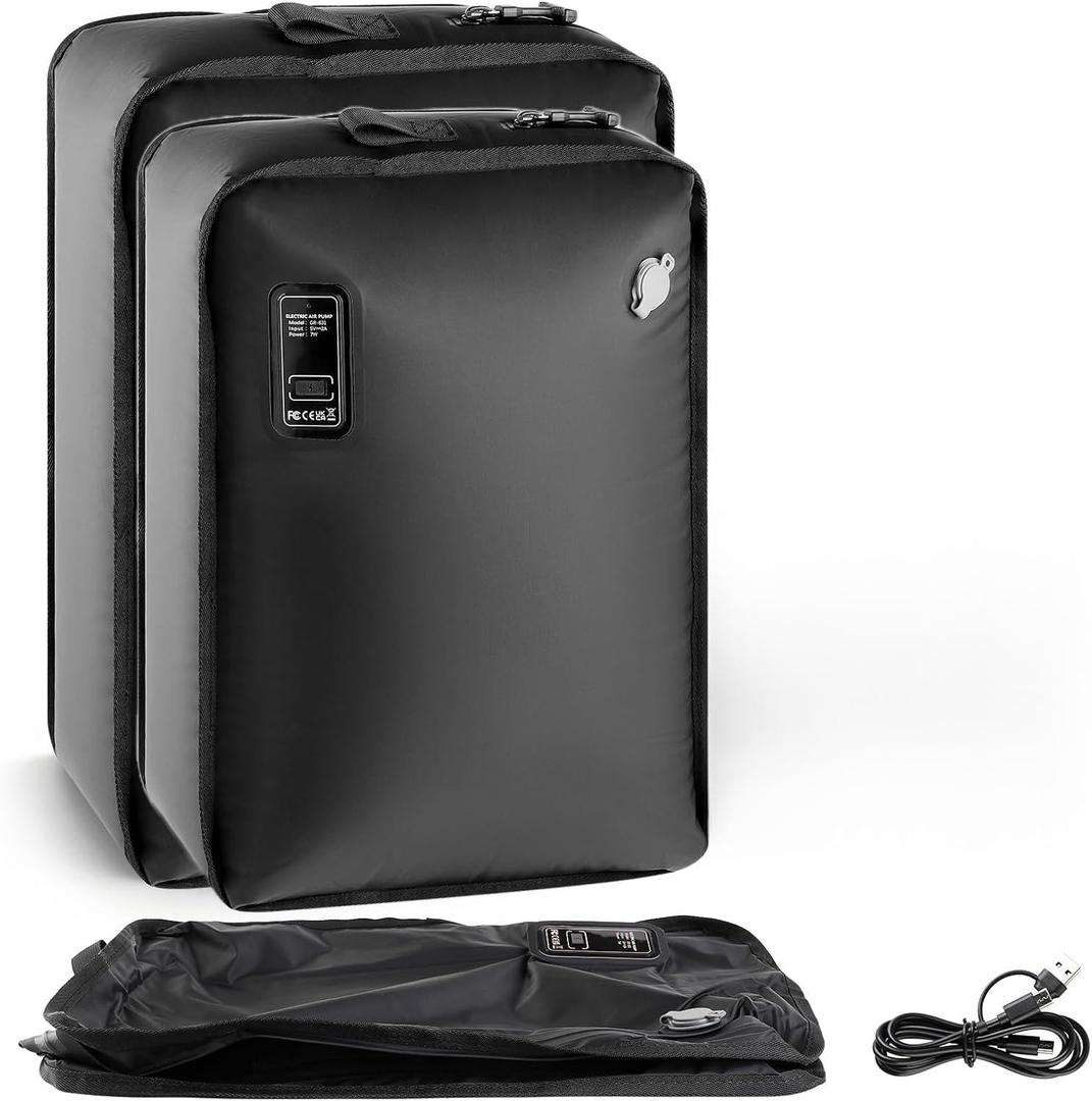Travel Vacuum Bag(Built-in Electric Vacuum Pump), 28L Vacuum Bags for Travel, USB-C Powered, One-Touch Automatic Vacuum Suctions, IP67 Waterproof(28L+43L)