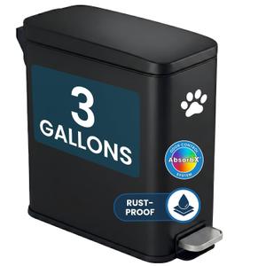 iTouchless 3 Gallon / 12 Liter Dog Poop Trash Can with Lid & AbsorbX Odor Filter, Outdoor Rust-Proof Stainless Steel Pet Waste Bin, Soft-Close Step Pedal for Backyard, Bathroom & Office, Matte Black