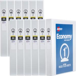 Avery Economy View 3 Ring Binders, 1" Round Rings, 12 White Binders (05711) (1.0")