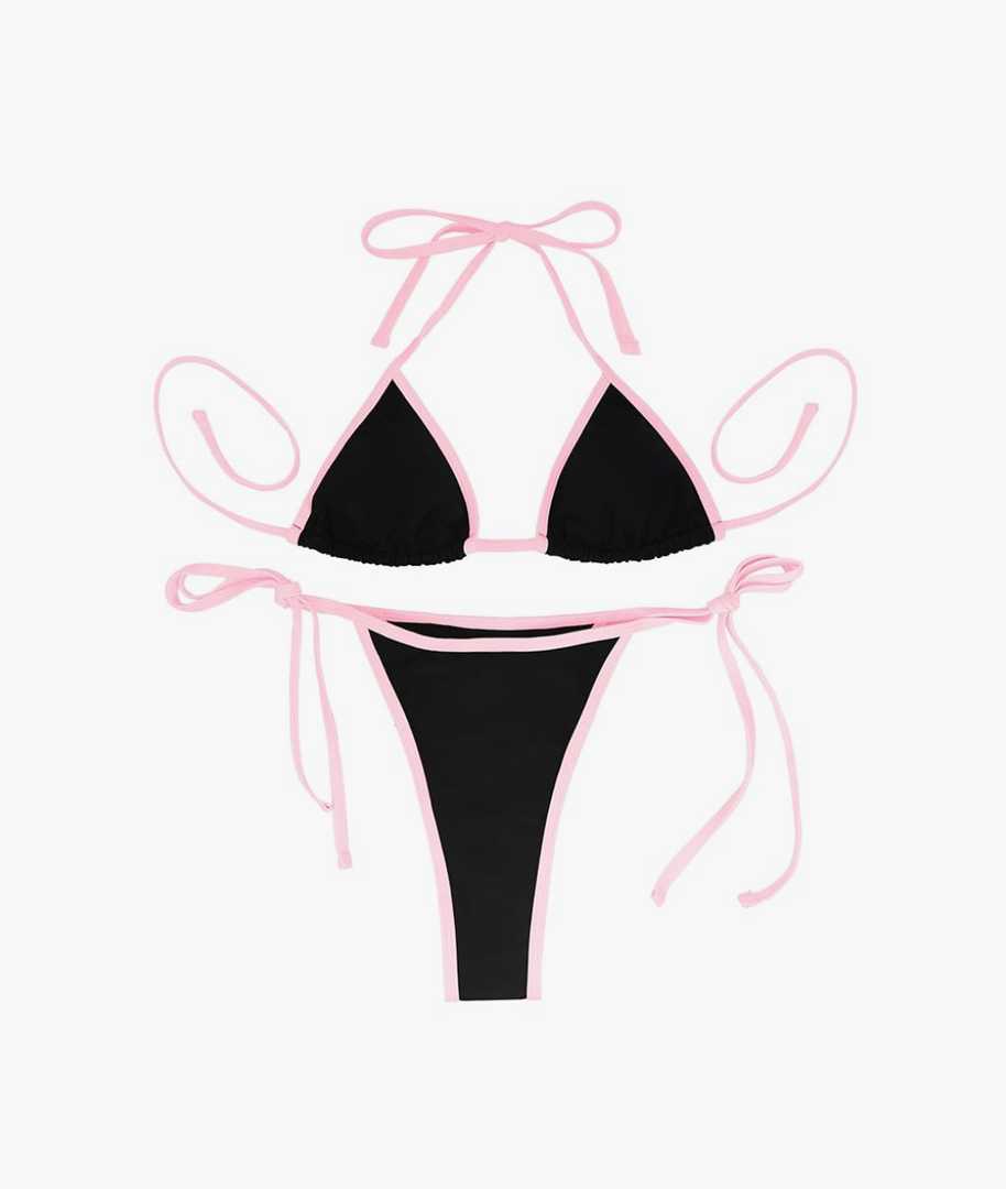 Bikini Set for Women, V Neck & Low Rise Swimsuits Adjustable & Self-Tied Beach Bathing Suits Swimwear U-Y-3N XS