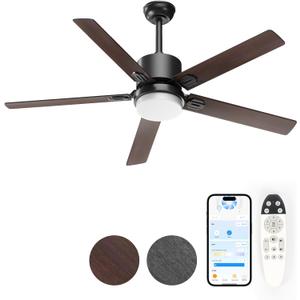 Ceiling Fans with Lights - Outdoor Ceiling Fan with Remote - APP Control,42 Inch Modern Ceiling Fan for Patio, Bedroom Living Room (Retro gray maple + walnut)