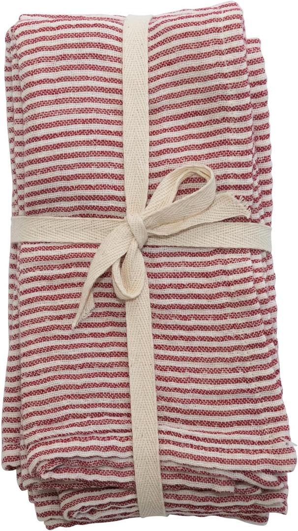 Creative Co-Op 18" Square Cotton Napkins w/ Stripes, Red & Cream Color, Set of 4