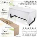 Oudain 12 Pack 12 x 108 Inch Burlap Table Runner with 6 Pack 54 x 108 Inch Plastic Table Cover Rustic Wedding Party Decoration Disposable Plastic Tablecloths for Wedding Graduation Birthday