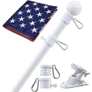 House Flag Pole With American Flag - Flagpoles Residential Kit with 6ft Tangle Free Metal Flag Pole,3x5 Embroidered US Flag,Holder Bracket,Heavy Duty Flag Poles for Outside House,Porch,Outdoor-White