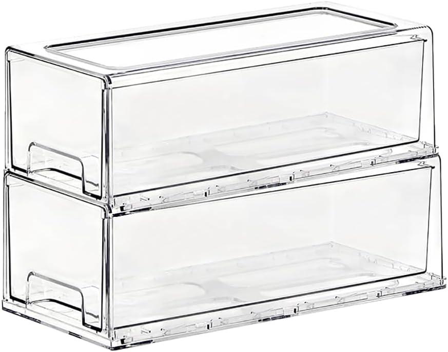 SIMPEXPE Stackable Storage Drawer, Pull Out Plastic Food Fridge Organizer Bins for Pantry Shelf Refrigerator Organization Kitchen Bathroom Cabinet Closet Office Clear -2Pack (12.6 x 5.9 x 4.33)