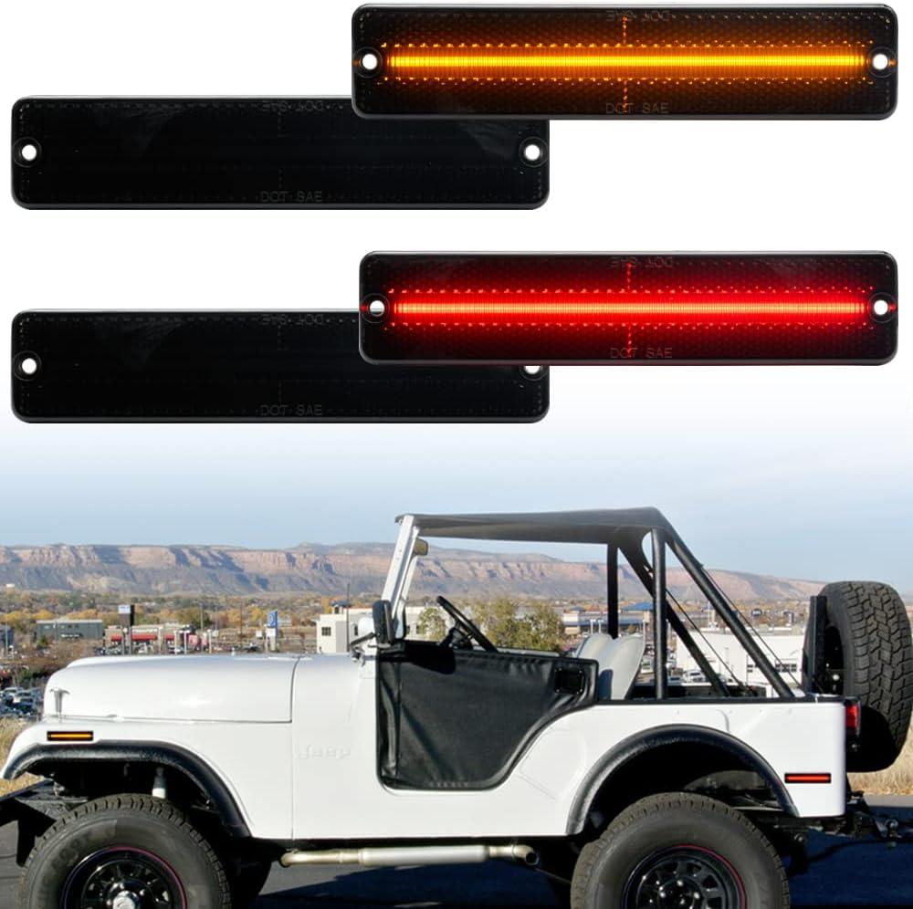 4Pcs Amber/Red LED Side Marker Lights for J'eep Cherokee SJ Wagoneer Grand Wagoneer J10 J20 Pickup CJ-5 CJ-6 CJ-7 Scrambler CJ-8 Indicator Turn Signal Light Replace OEM Side Marker Lamp Smoked Lens